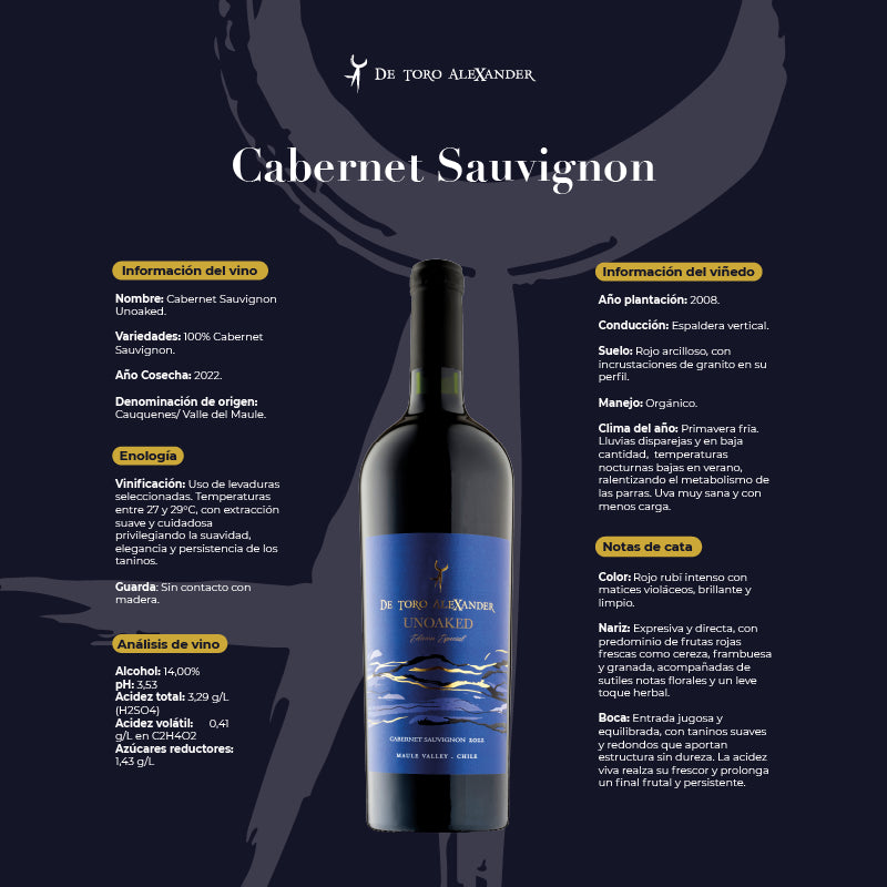 De Toro Alexander Cabernet Sauvignon 2022 Unoaked - 6 botellas 750 ml